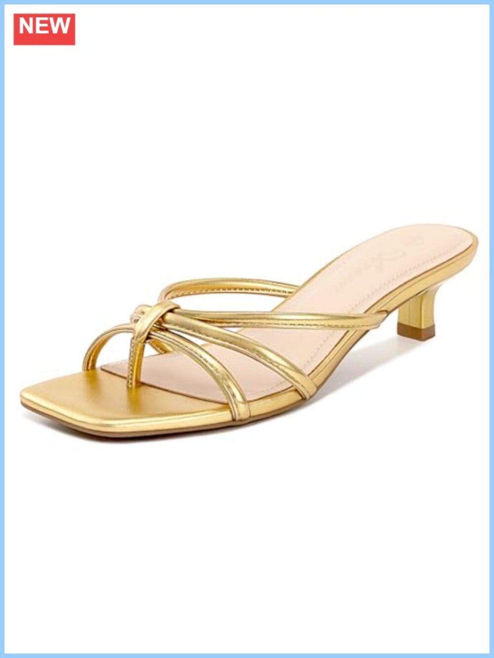 Kitten Heels for Women Square Toe Thong Slide Sandals Strappy Low Heel Dressy